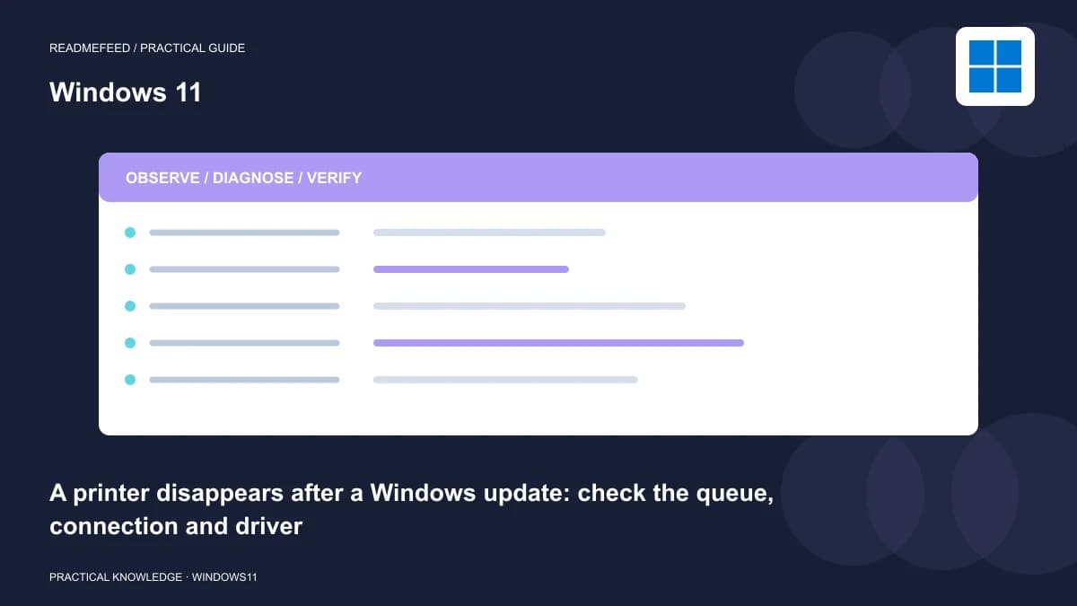 A printer disappears after a Windows update: check the queue, connection and driver