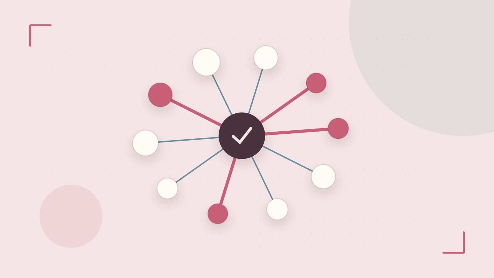 Editorial illustration of an algorithmic node graph with branching paths and a highlighted result
