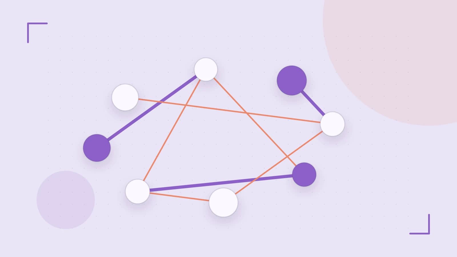 Editorial illustration of an algorithmic node graph with branching paths and a highlighted result