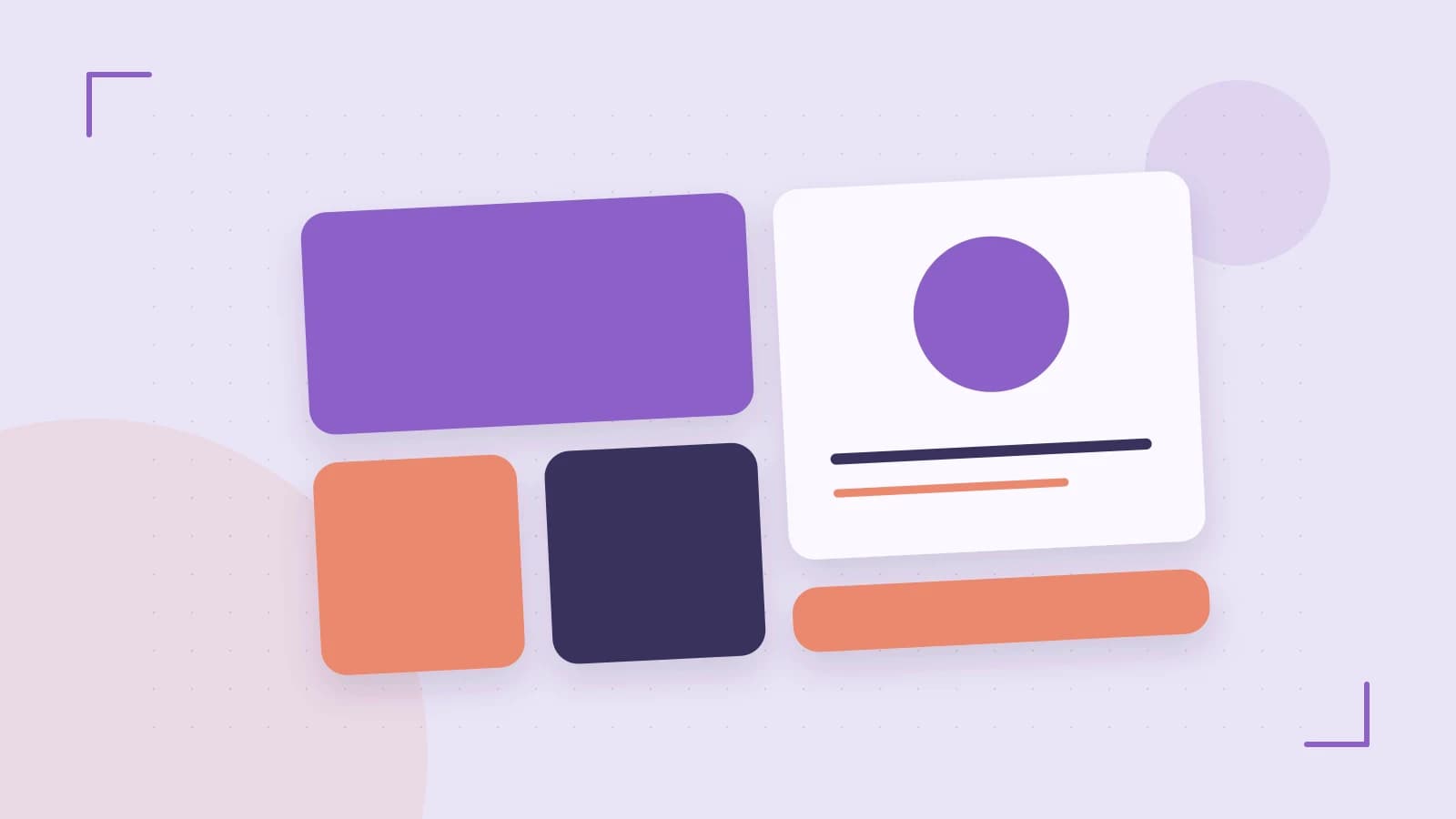 Editorial illustration of responsive browser layouts, overlapping design components and a color system
