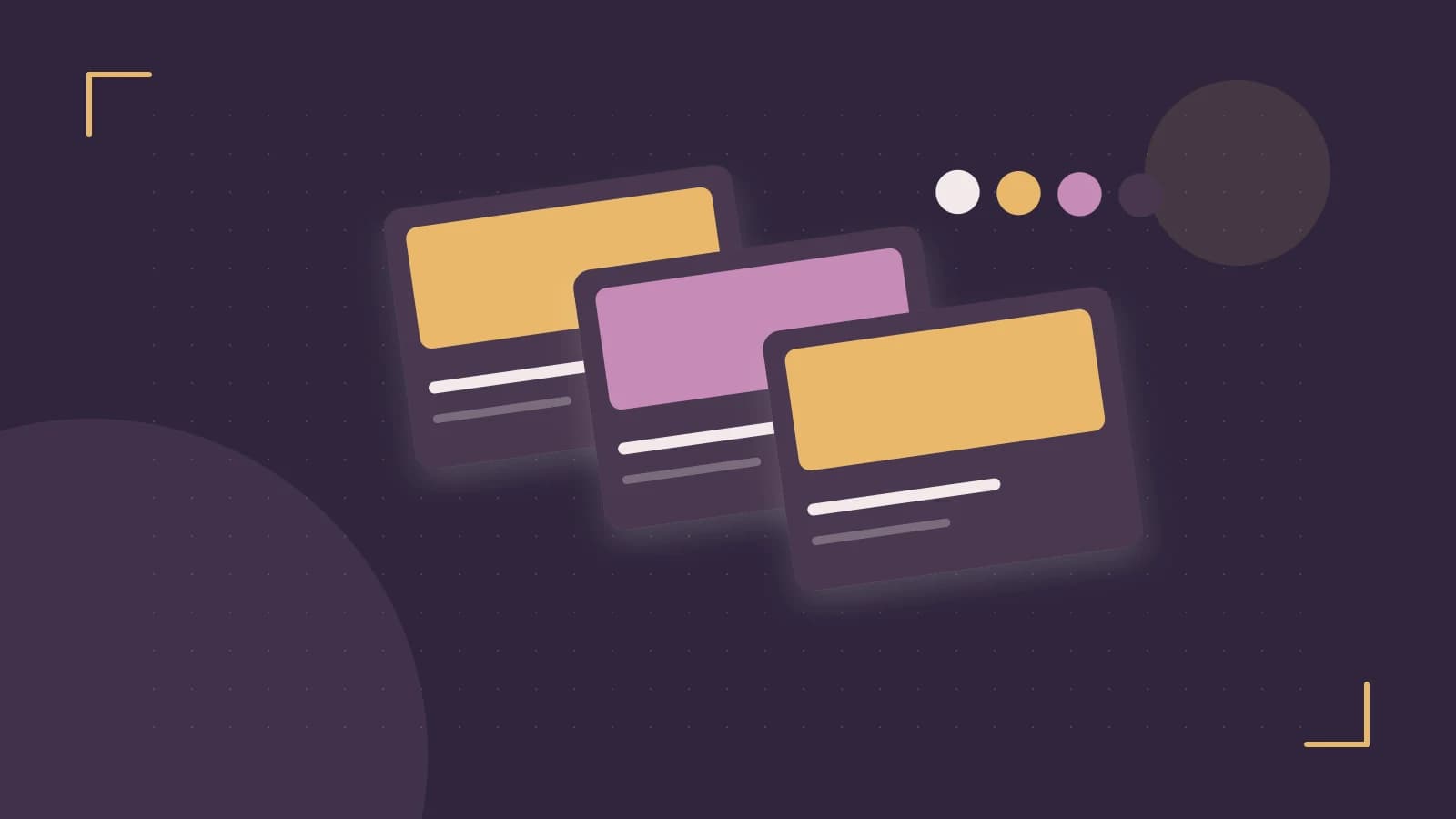 Editorial illustration of responsive browser layouts, overlapping design components and a color system
