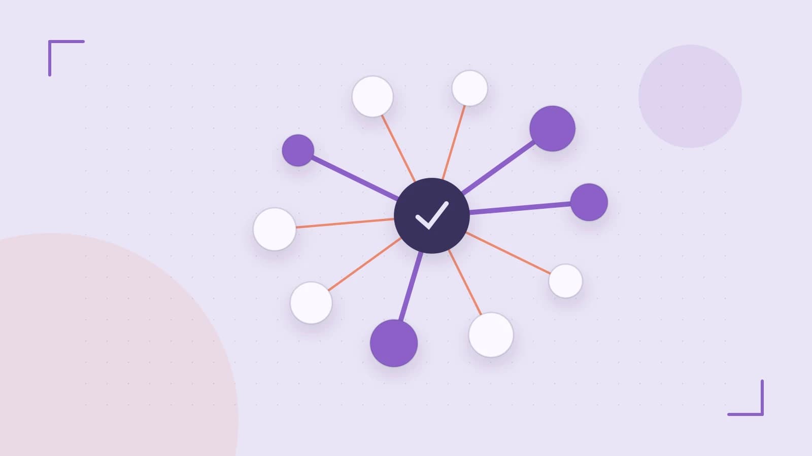 Editorial illustration of an algorithmic node graph with branching paths and a highlighted result