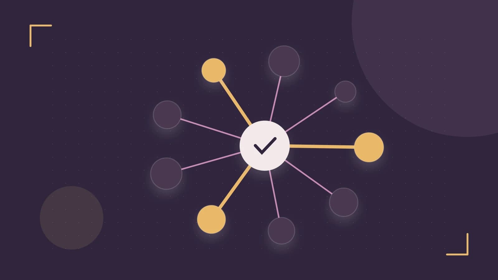 Editorial illustration of an algorithmic node graph with branching paths and a highlighted result