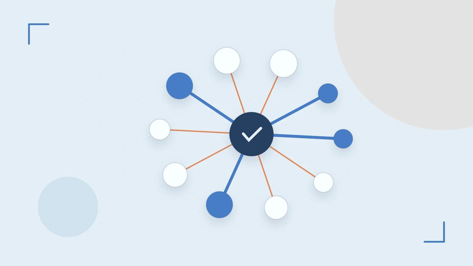Editorial illustration of an algorithmic node graph with branching paths and a highlighted result