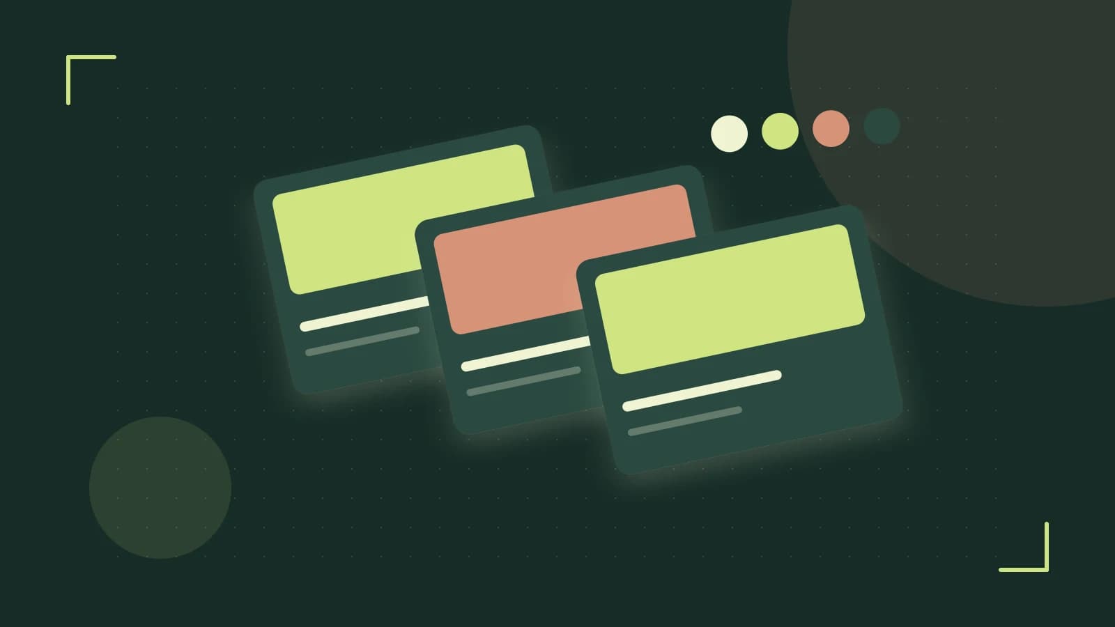 Editorial illustration of responsive browser layouts, overlapping design components and a color system