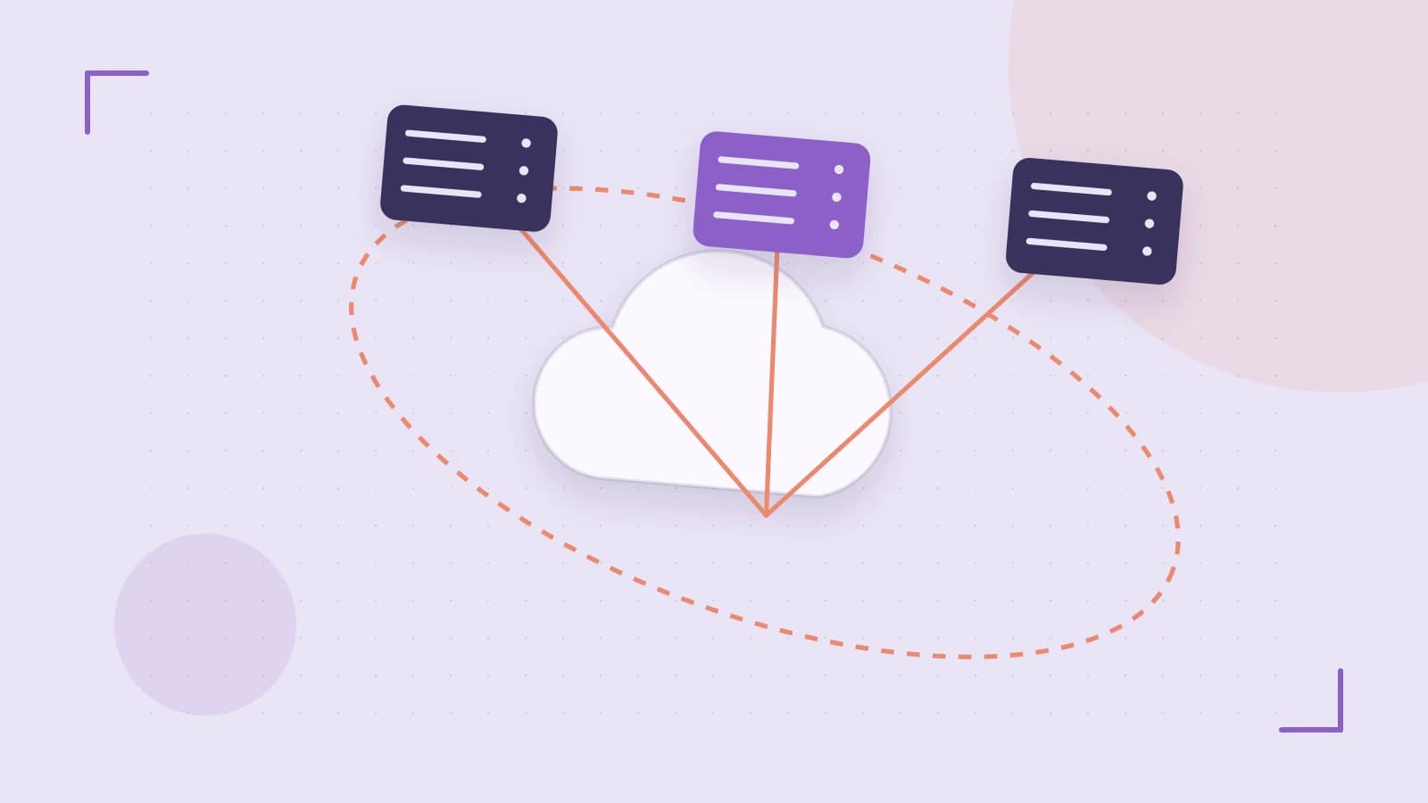 Editorial illustration of cloud infrastructure, connected server racks and an orbital service map