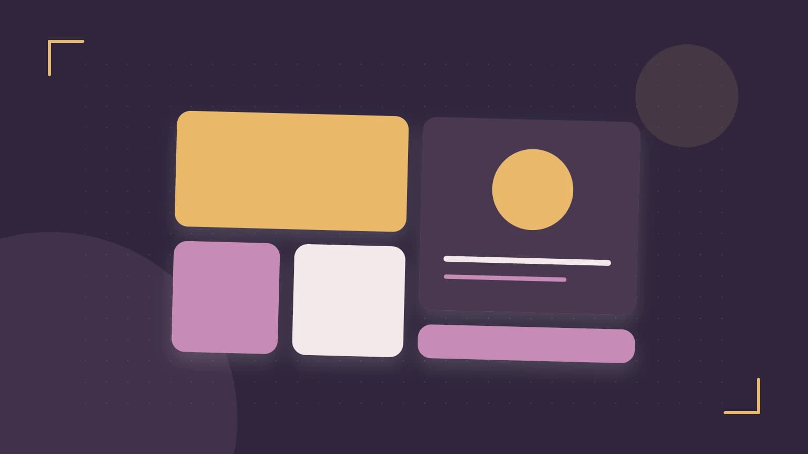 Editorial illustration of responsive browser layouts, overlapping design components and a color system