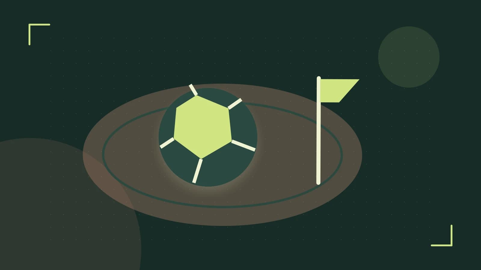Editorial illustration of a stylized sports ball, stadium geometry and dynamic arcs