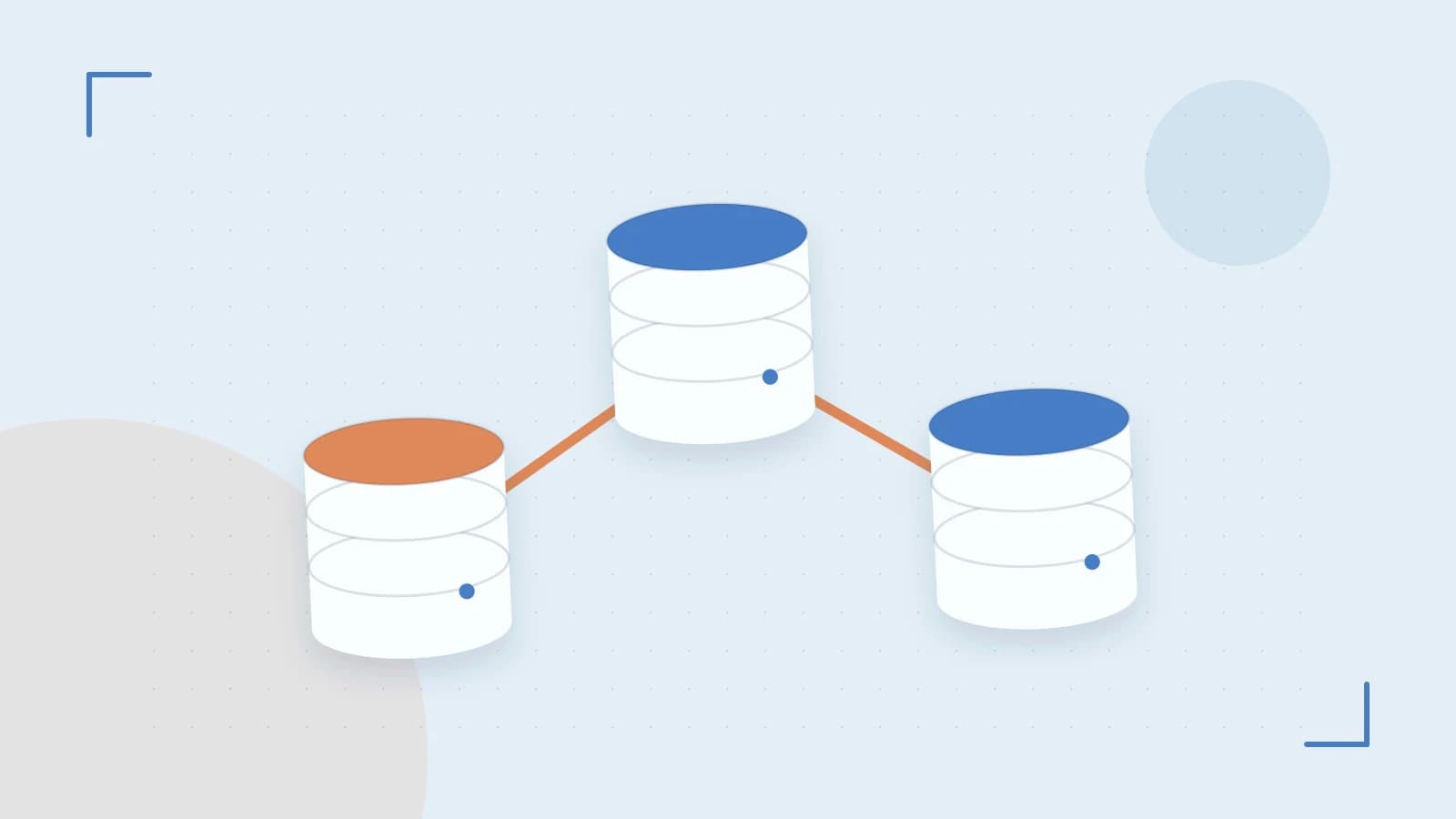 Editorial illustration of structured records, database cylinders and relationships between tables