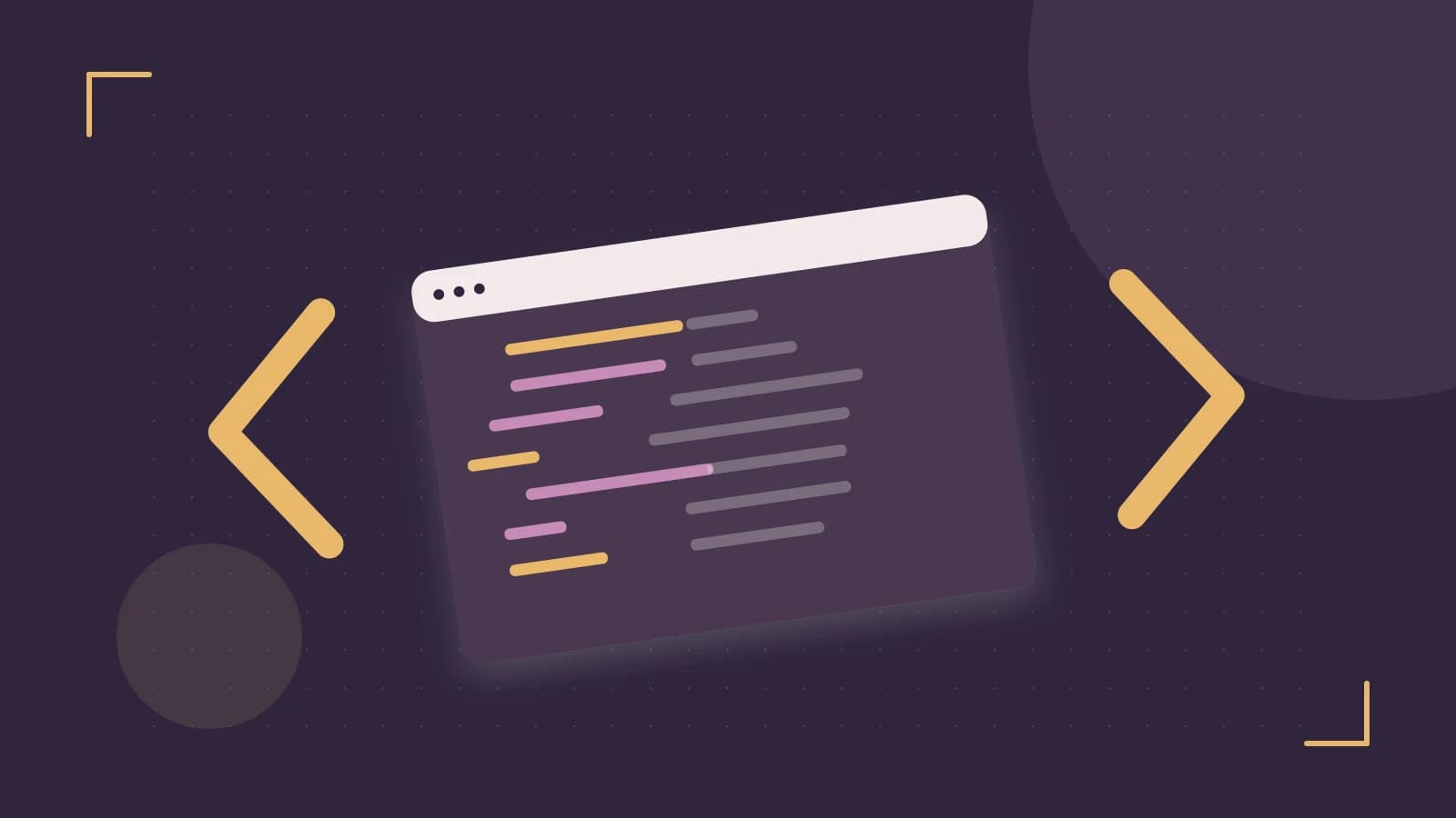 Editorial illustration of an abstract code editor, syntax blocks and oversized programming brackets