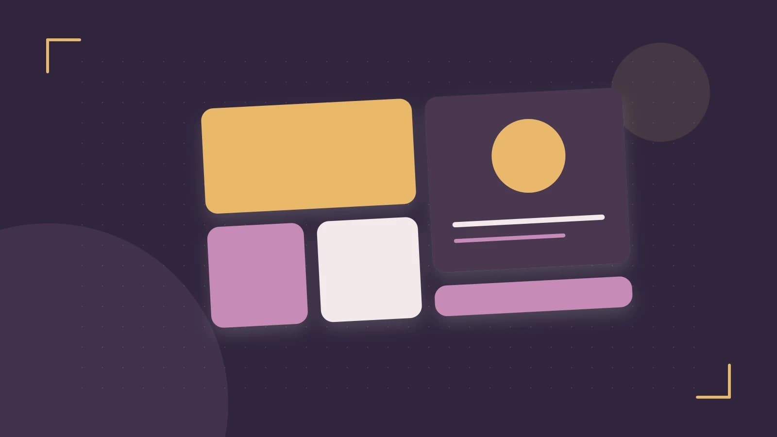 Editorial illustration of responsive browser layouts, overlapping design components and a color system