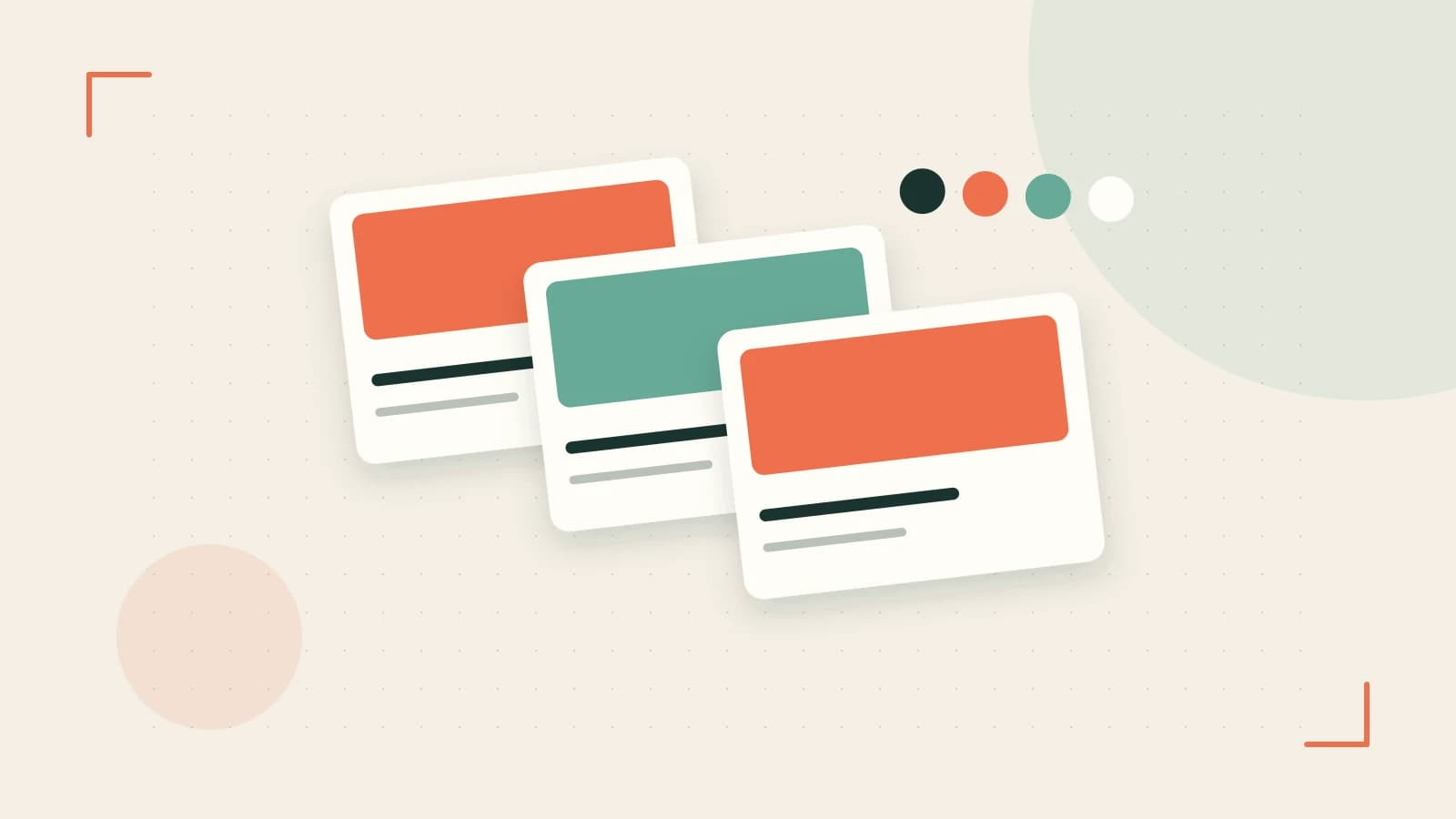 Editorial illustration of responsive browser layouts, overlapping design components and a color system