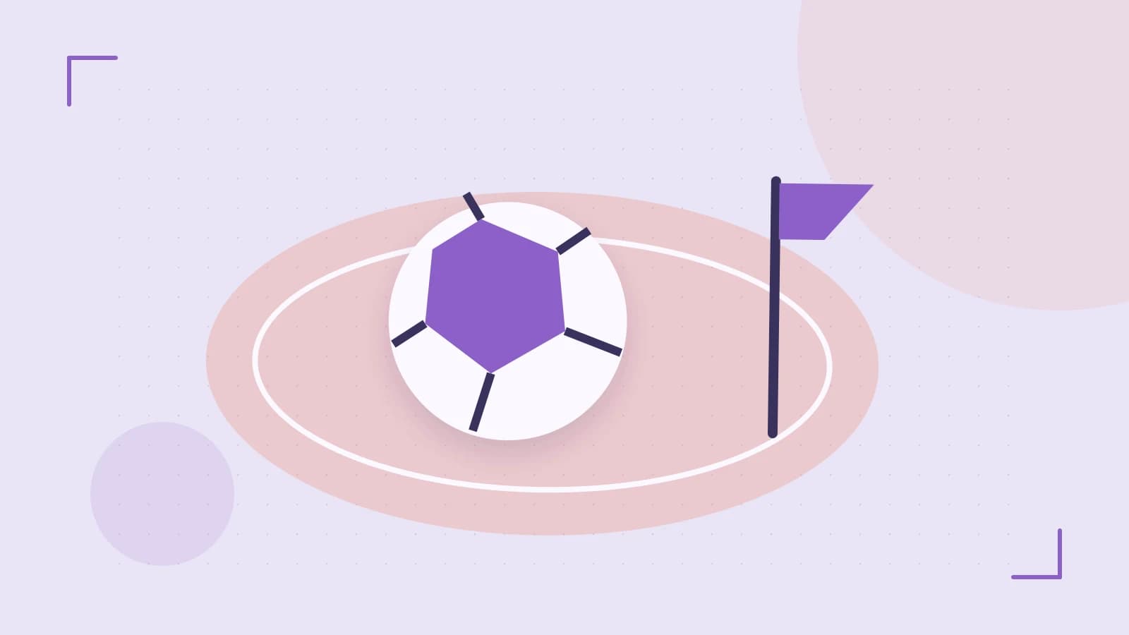 Editorial illustration of a stylized sports ball, stadium geometry and dynamic arcs