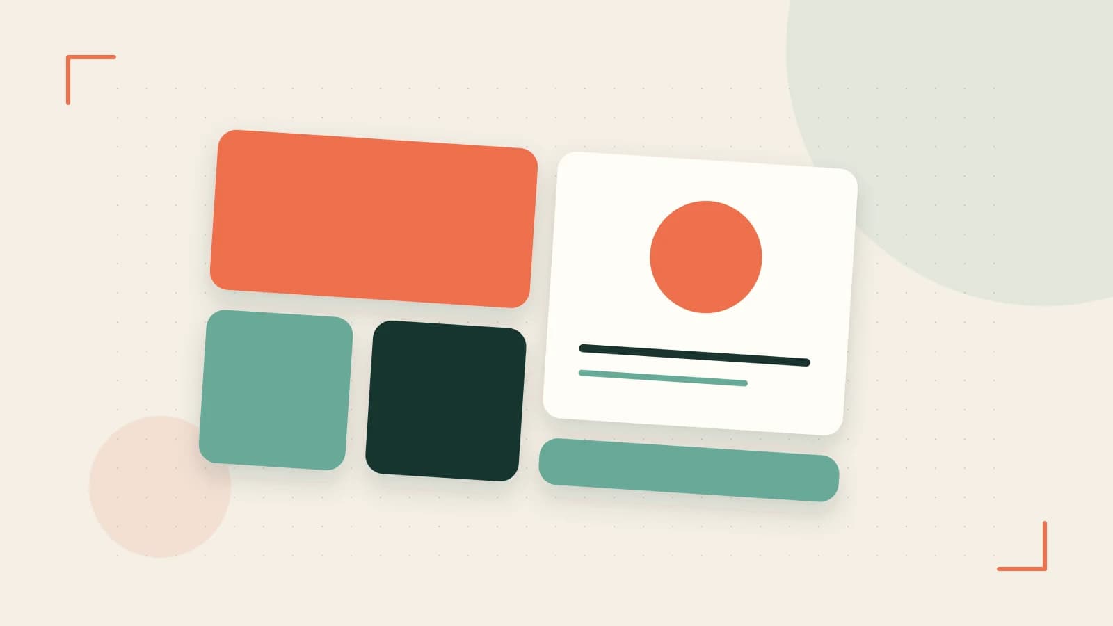 Editorial illustration of responsive browser layouts, overlapping design components and a color system