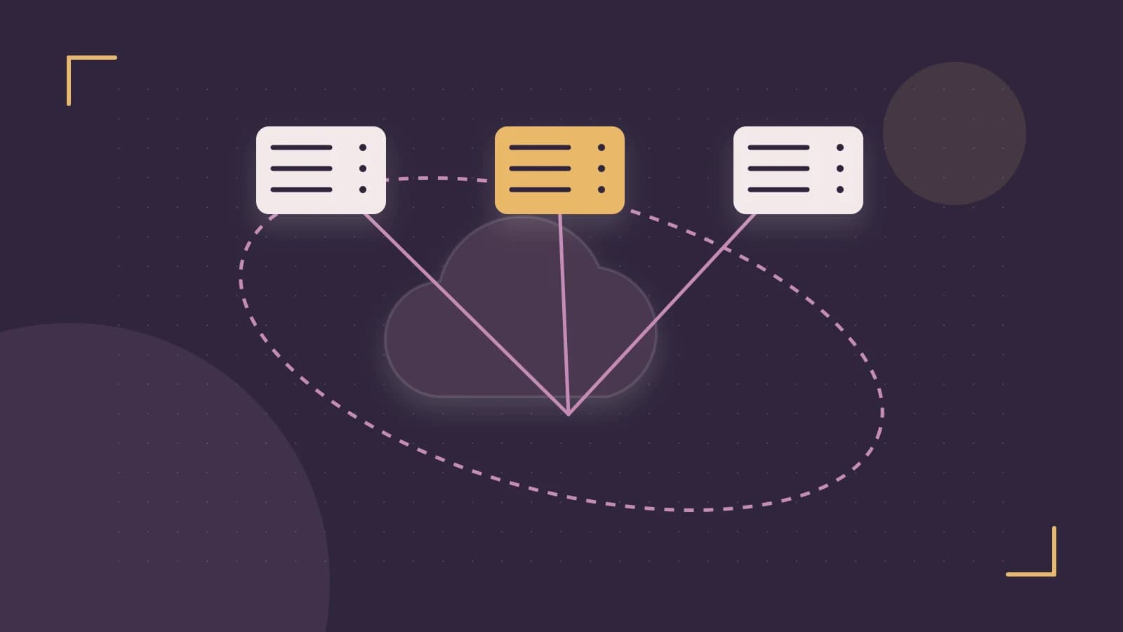 Editorial illustration of cloud infrastructure, connected server racks and an orbital service map