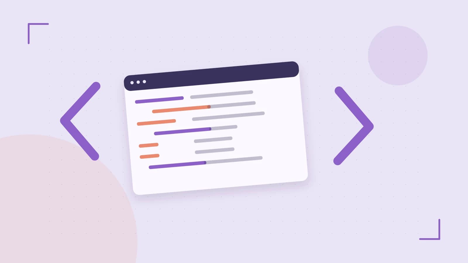 Editorial illustration of an abstract code editor, syntax blocks and oversized programming brackets