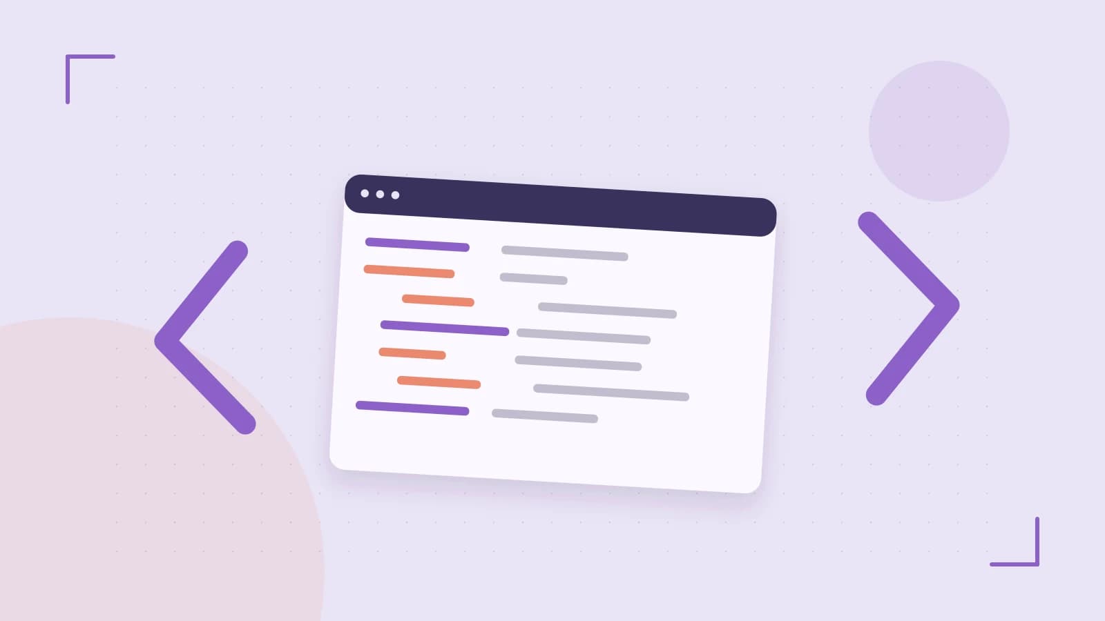 Editorial illustration of an abstract code editor, syntax blocks and oversized programming brackets