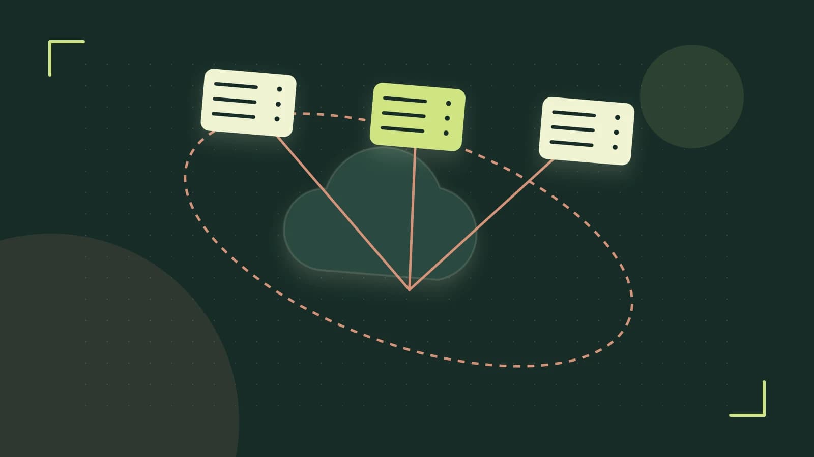 Editorial illustration of cloud infrastructure, connected server racks and an orbital service map