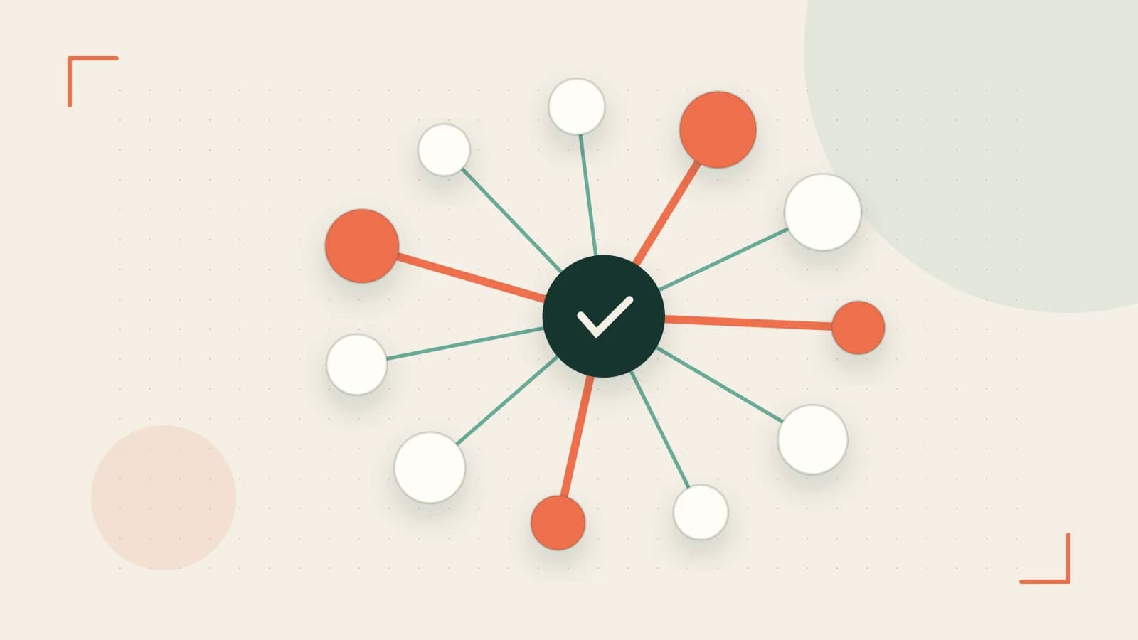 Editorial illustration of an algorithmic node graph with branching paths and a highlighted result