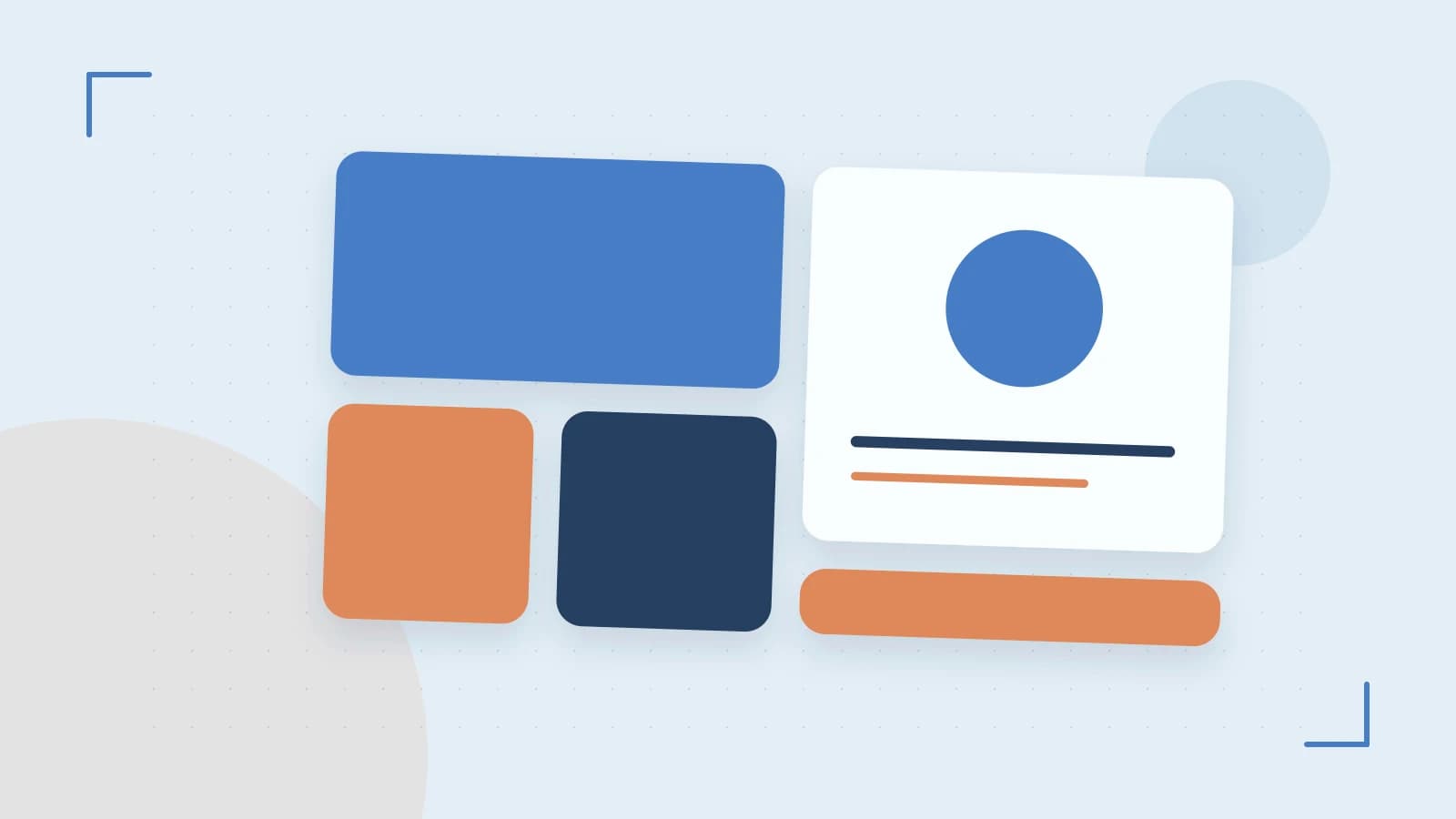 Editorial illustration of responsive browser layouts, overlapping design components and a color system