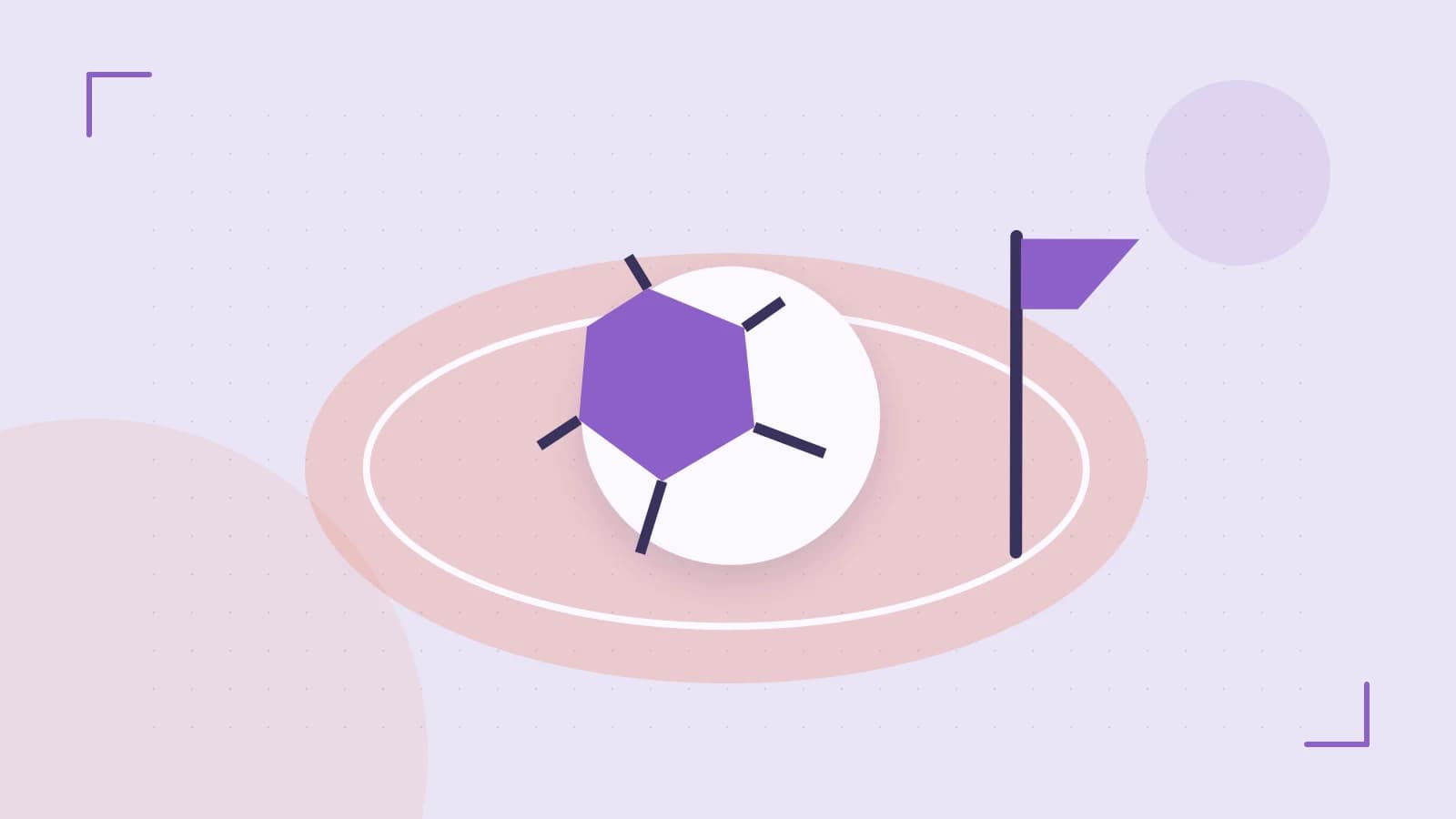 Editorial illustration of a stylized sports ball, stadium geometry and dynamic arcs