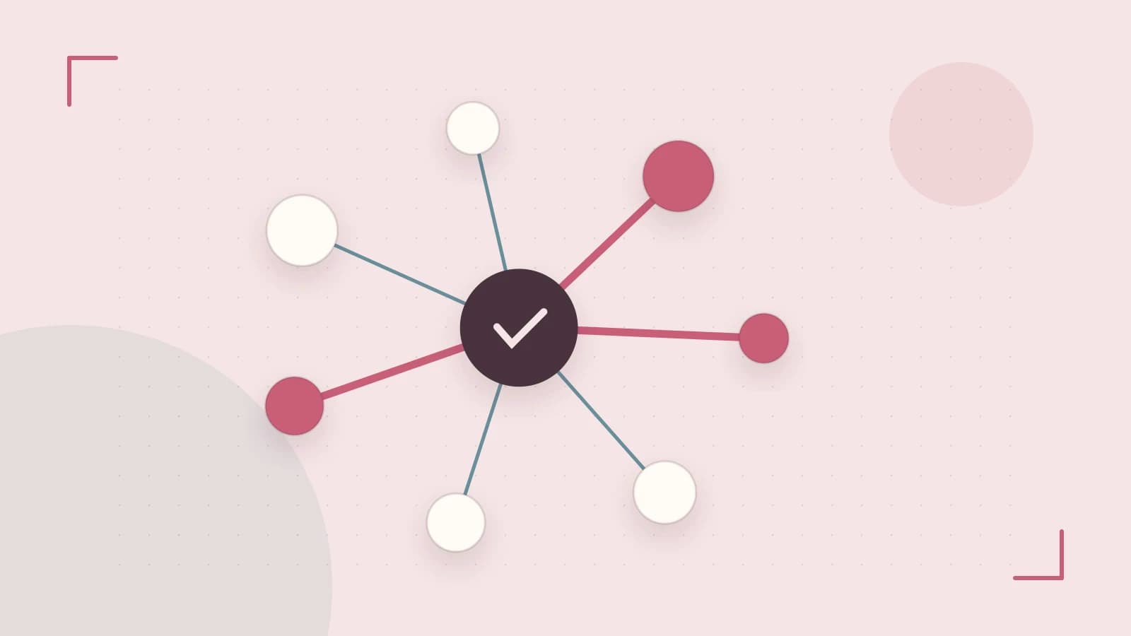 Editorial illustration of an algorithmic node graph with branching paths and a highlighted result