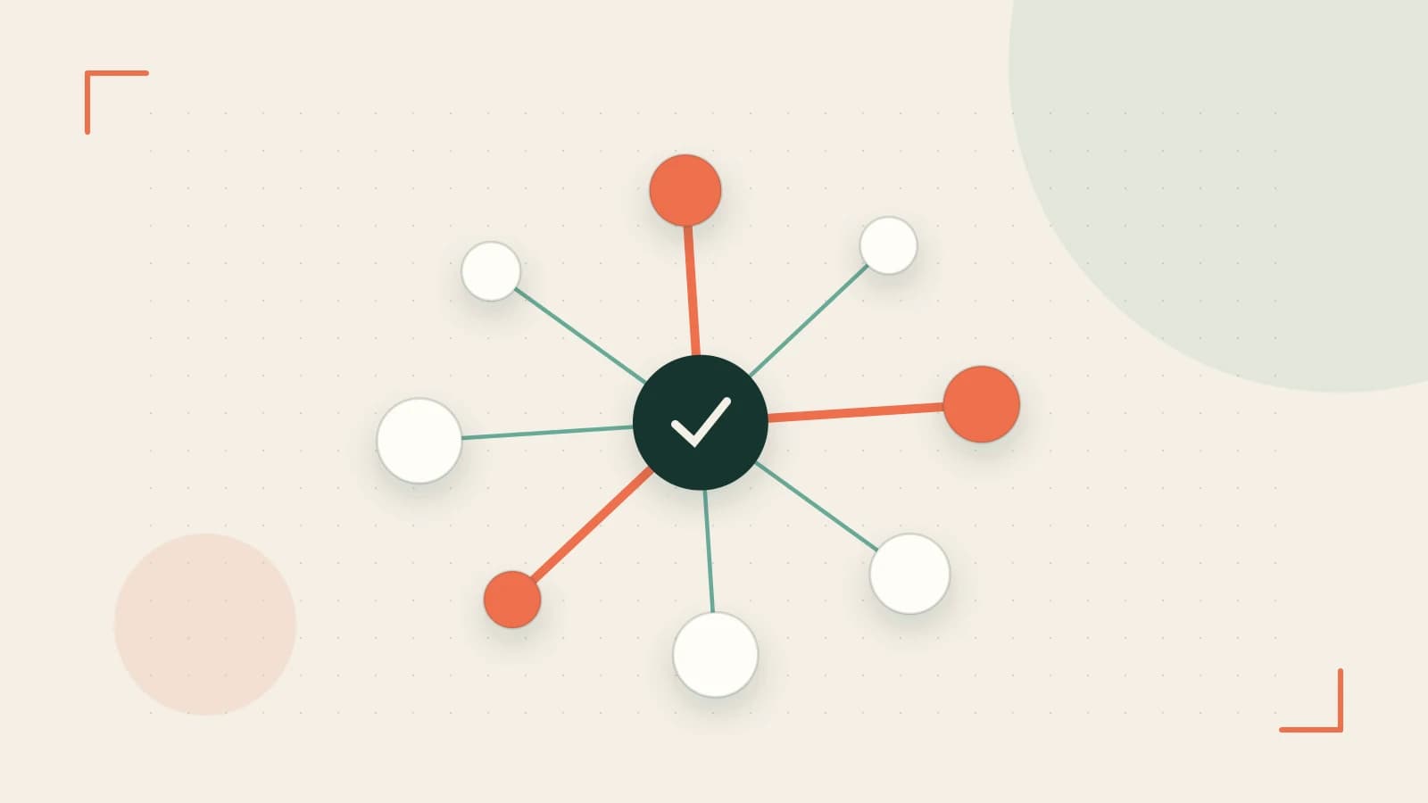 Editorial illustration of an algorithmic node graph with branching paths and a highlighted result