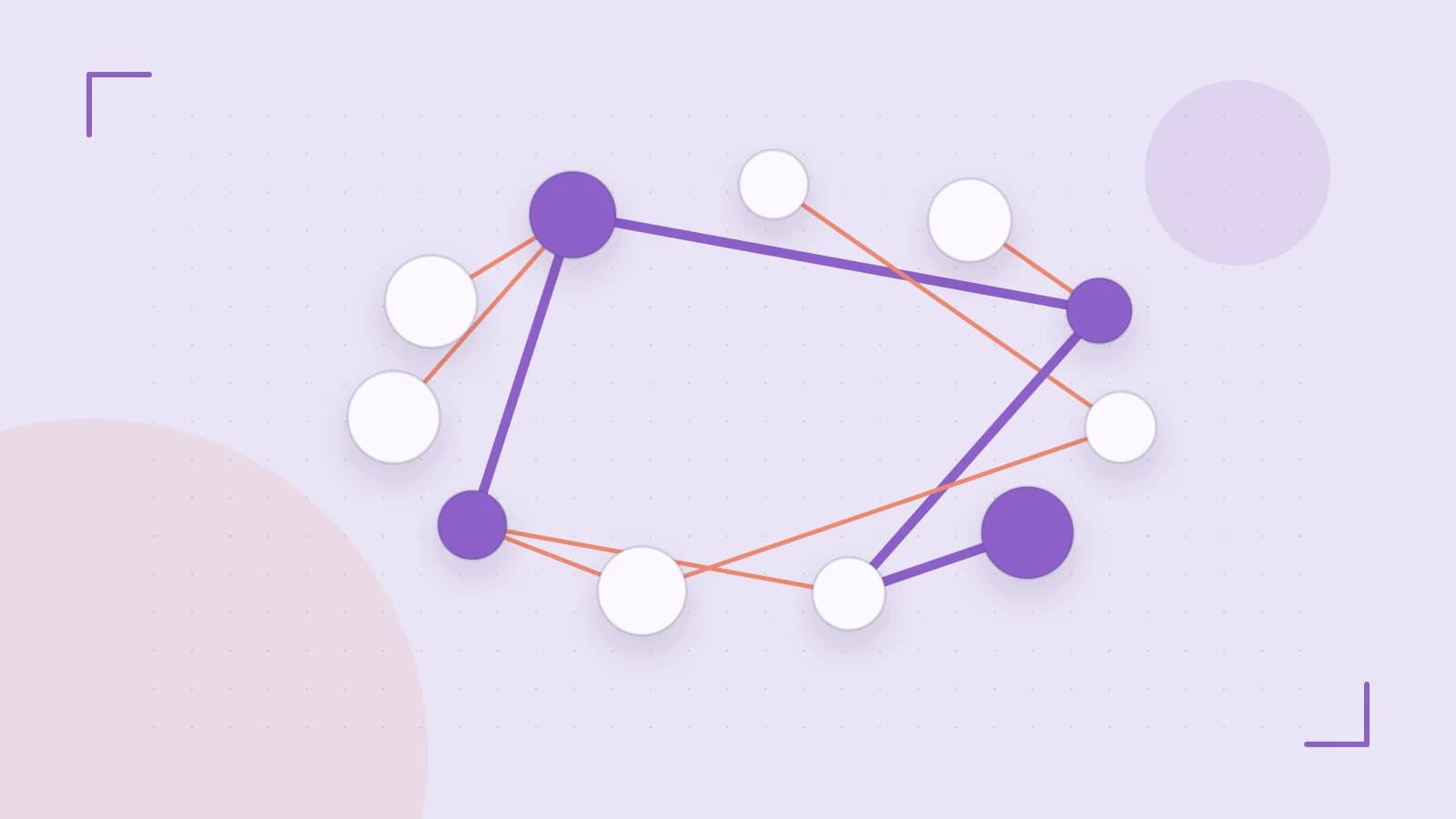 Editorial illustration of an algorithmic node graph with branching paths and a highlighted result