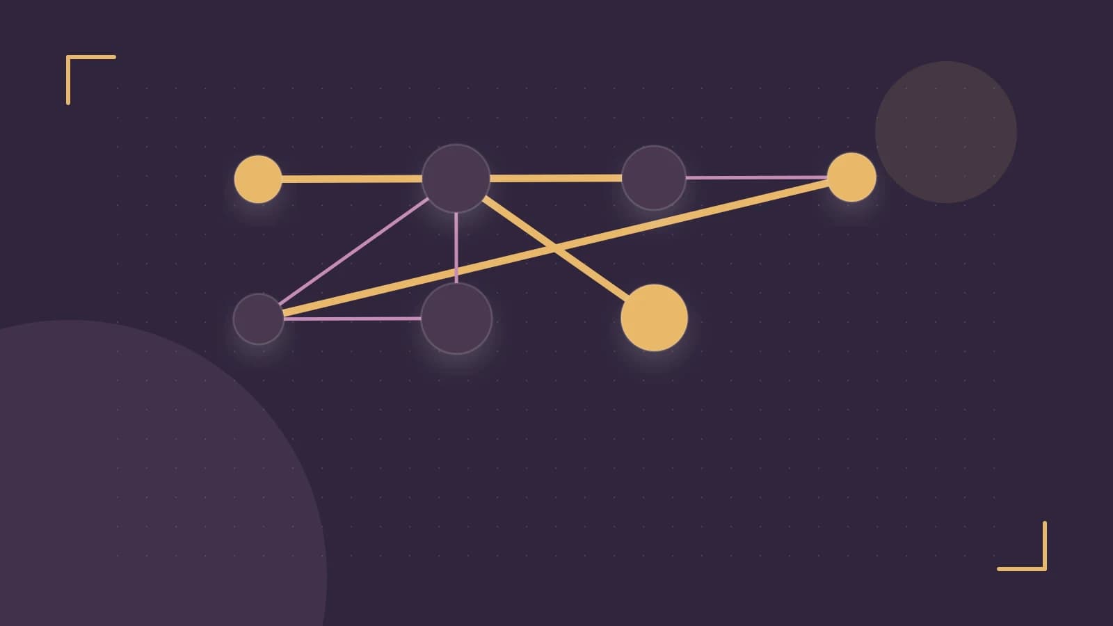 Editorial illustration of an algorithmic node graph with branching paths and a highlighted result