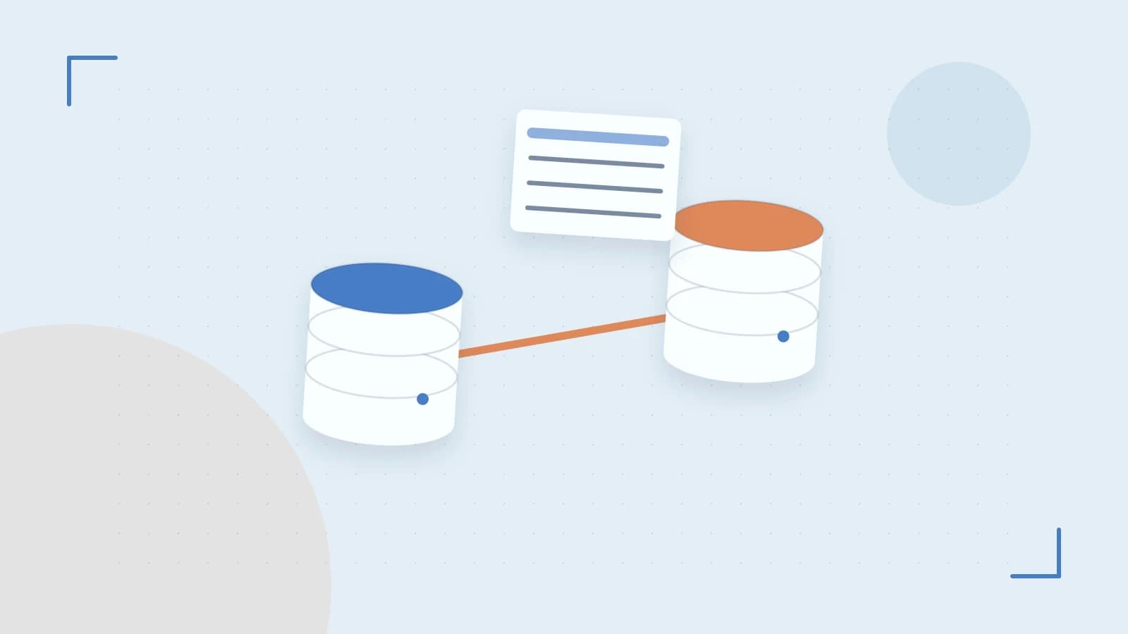 Editorial illustration of structured records, database cylinders and relationships between tables