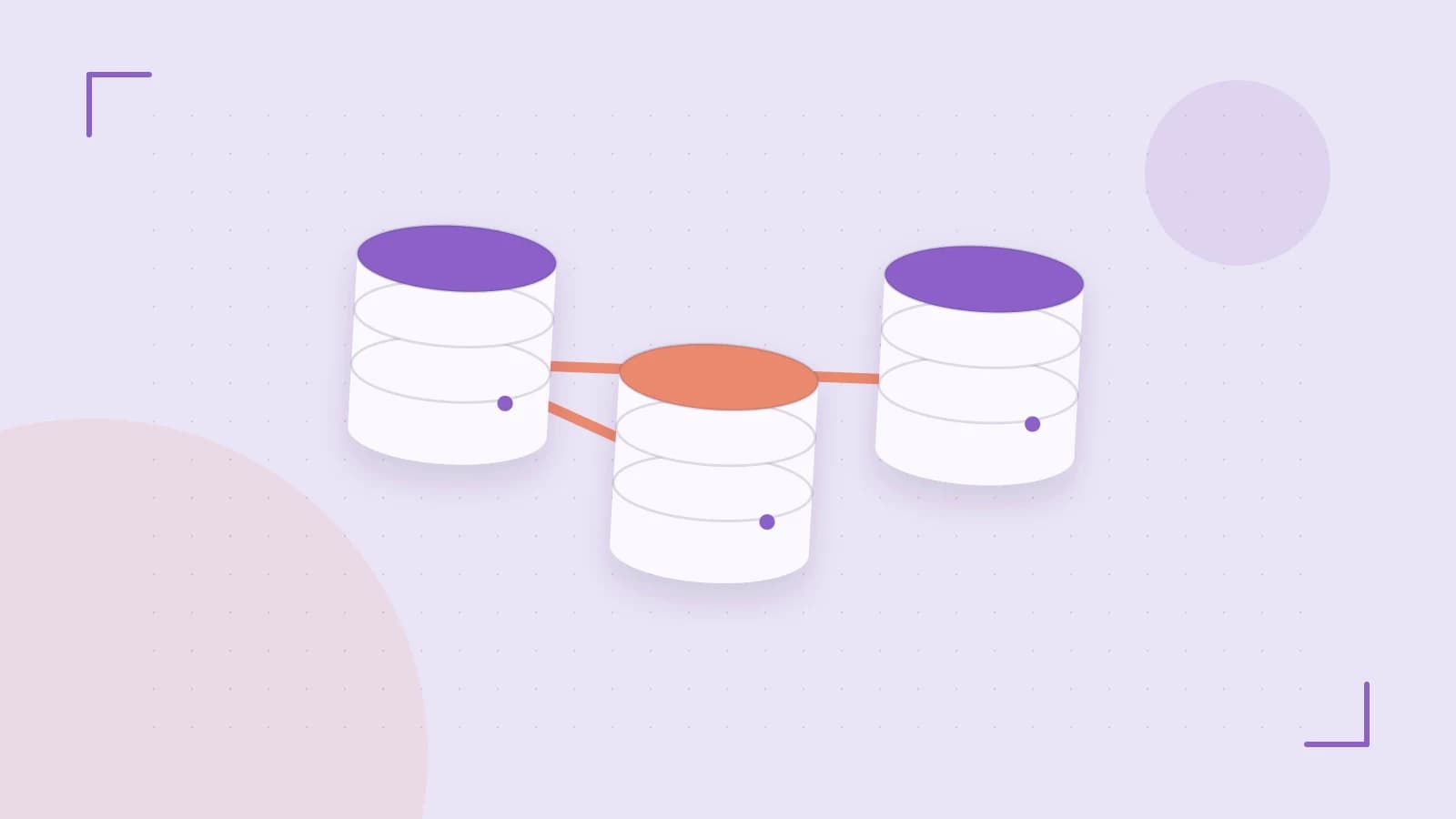 Editorial illustration of structured records, database cylinders and relationships between tables