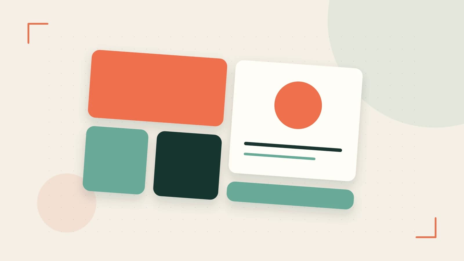 Editorial illustration of responsive browser layouts, overlapping design components and a color system