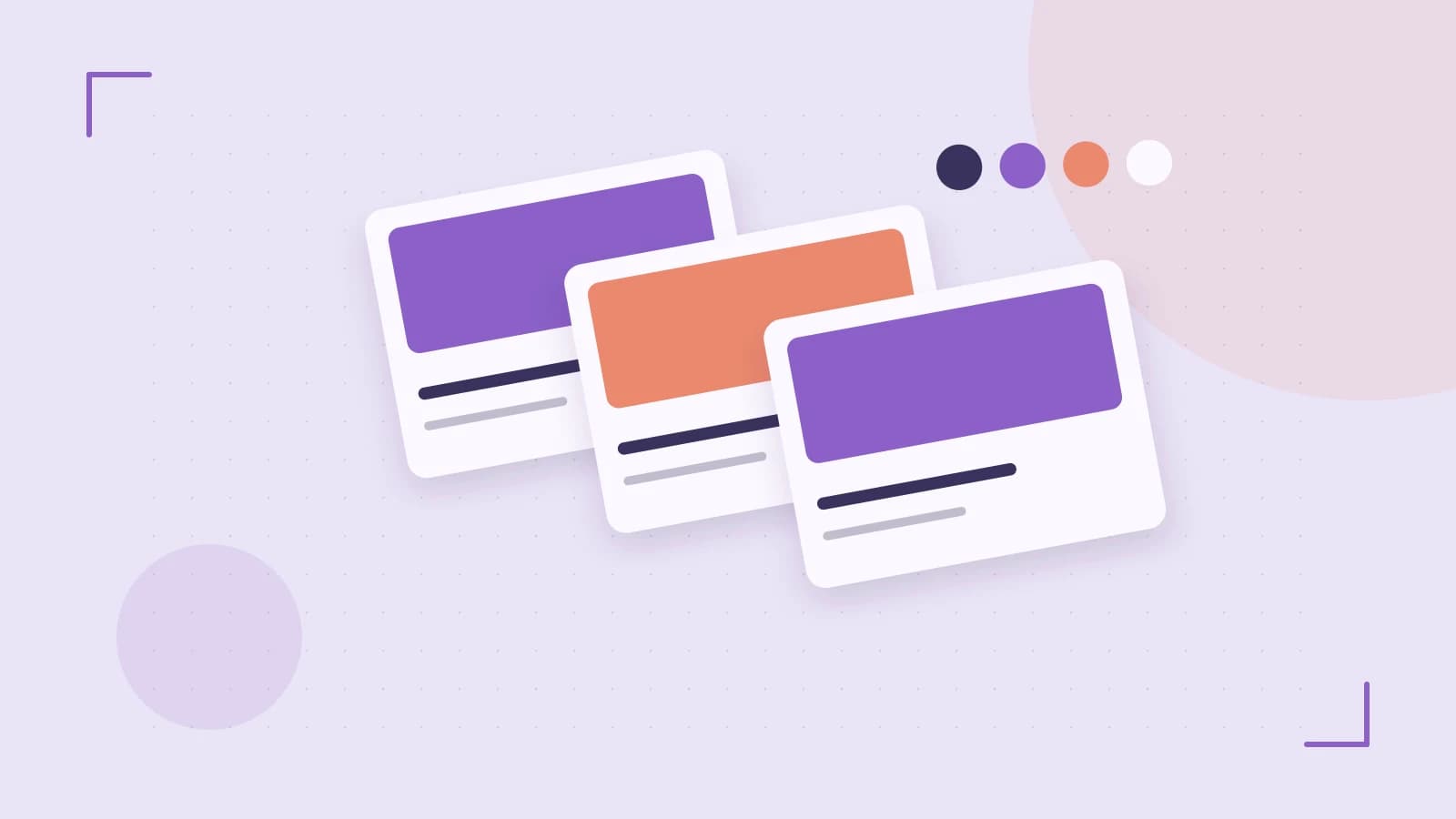 Editorial illustration of responsive browser layouts, overlapping design components and a color system