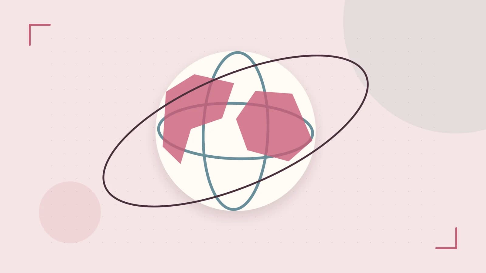 Editorial illustration of an editorial globe with meridians and layered geographic shapes