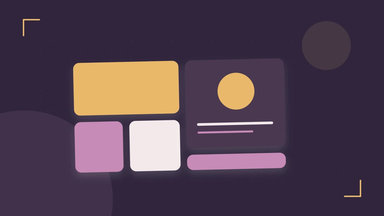 Editorial illustration of responsive browser layouts, overlapping design components and a color system