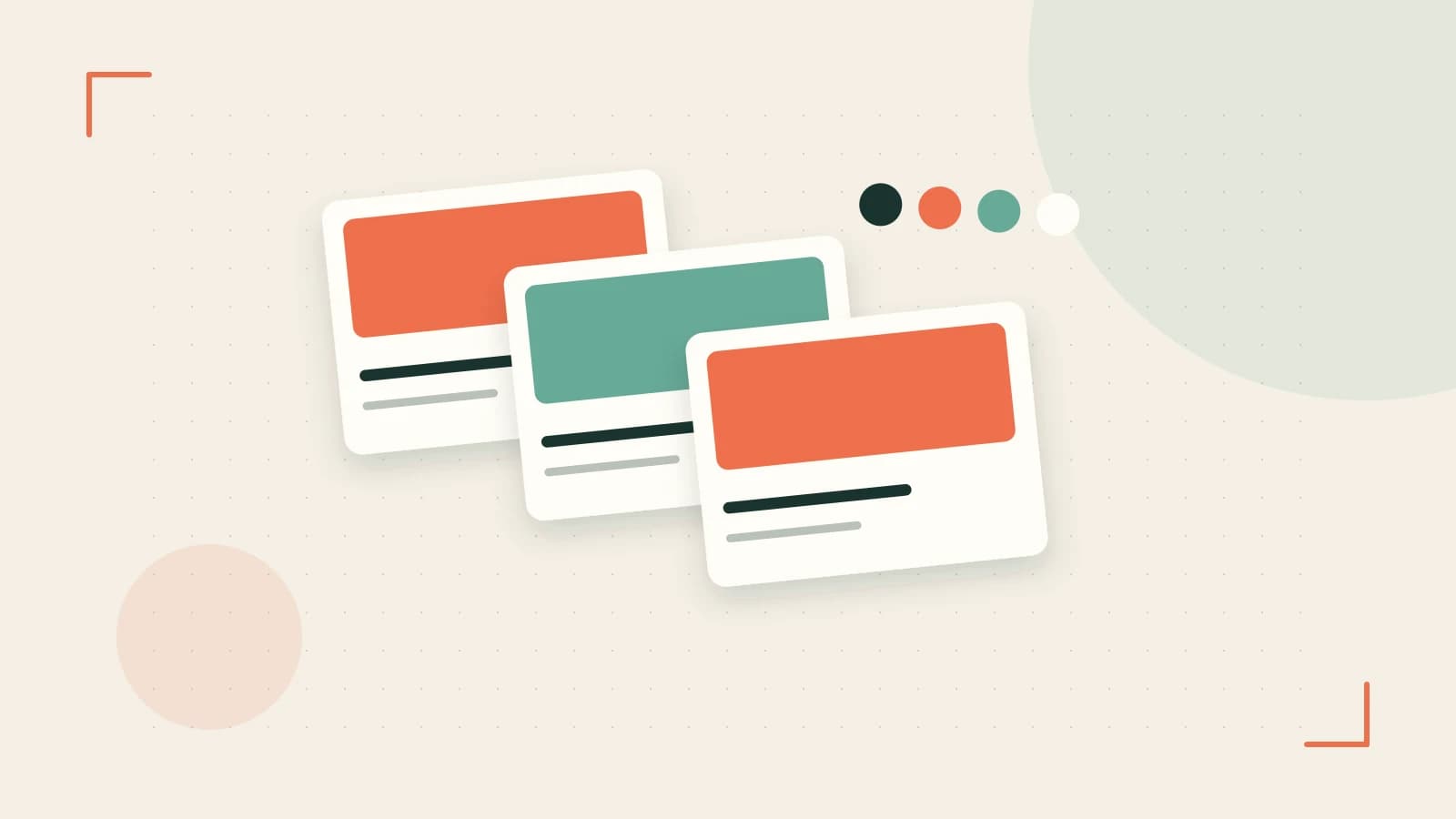 Editorial illustration of responsive browser layouts, overlapping design components and a color system
