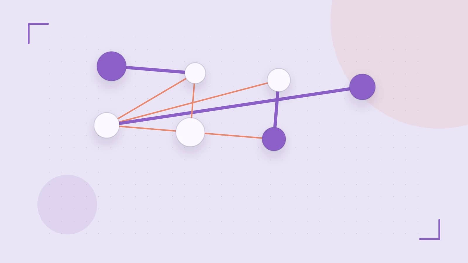 Editorial illustration of an algorithmic node graph with branching paths and a highlighted result