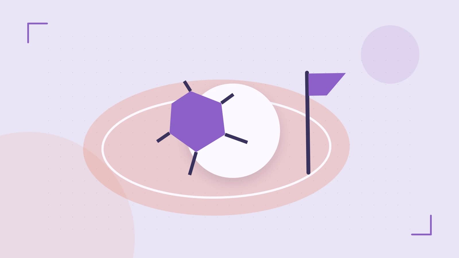 Editorial illustration of a stylized sports ball, stadium geometry and dynamic arcs