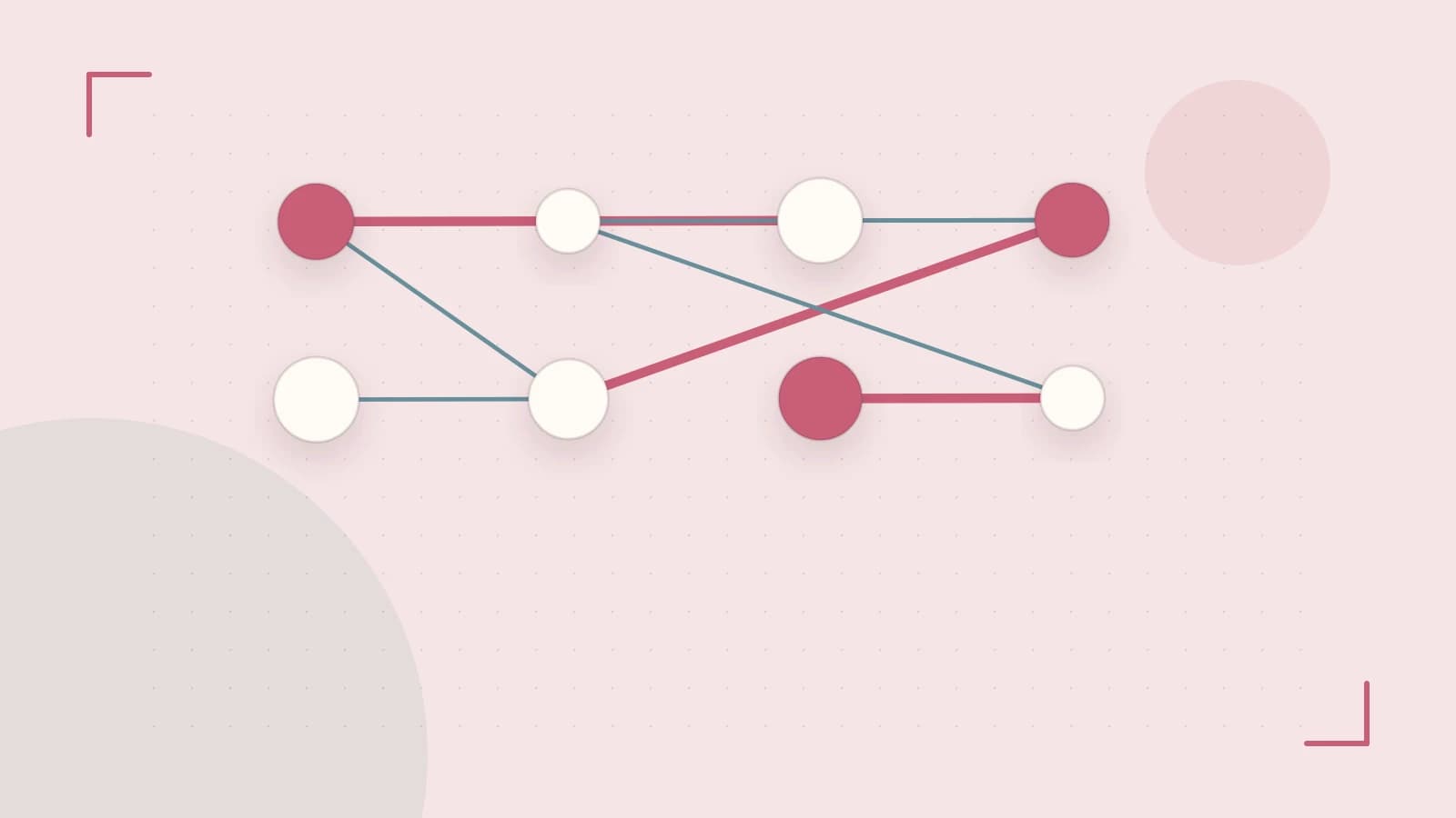 Editorial illustration of an algorithmic node graph with branching paths and a highlighted result