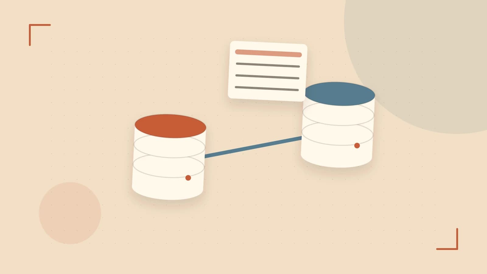 Editorial illustration of structured records, database cylinders and relationships between tables