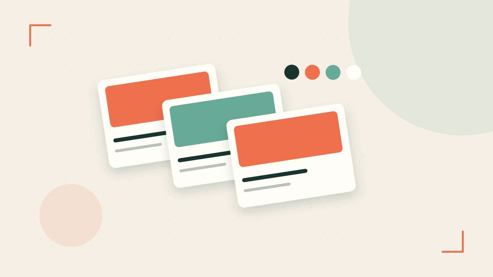 Editorial illustration of responsive browser layouts, overlapping design components and a color system