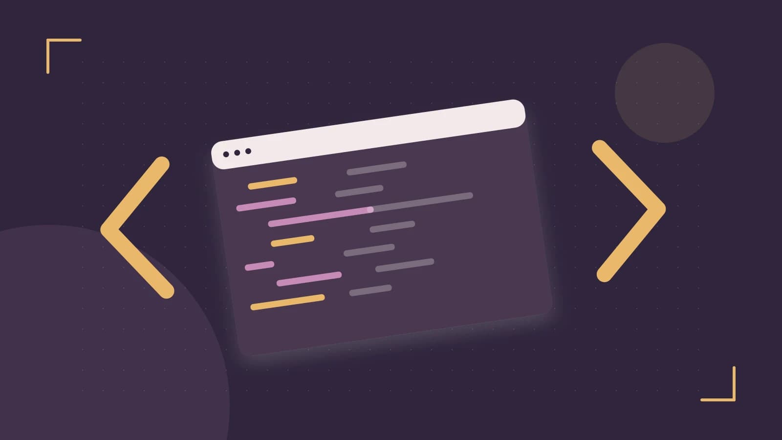 Editorial illustration of an abstract code editor, syntax blocks and oversized programming brackets