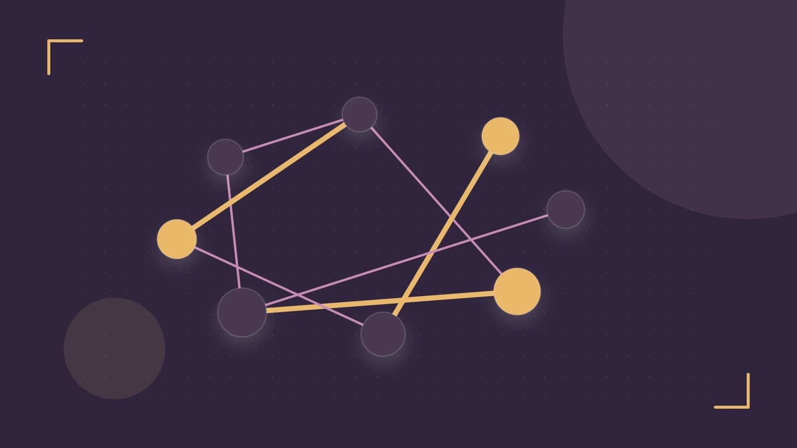 Editorial illustration of an algorithmic node graph with branching paths and a highlighted result