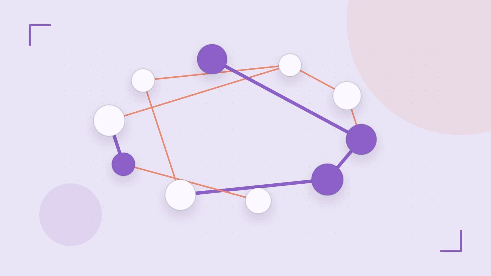 Editorial illustration of an algorithmic node graph with branching paths and a highlighted result