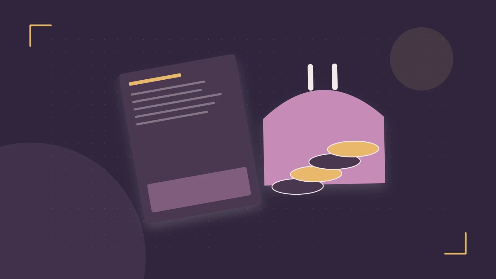 Editorial illustration of abstract coins, a payment card and a geometric financial chart without data labels