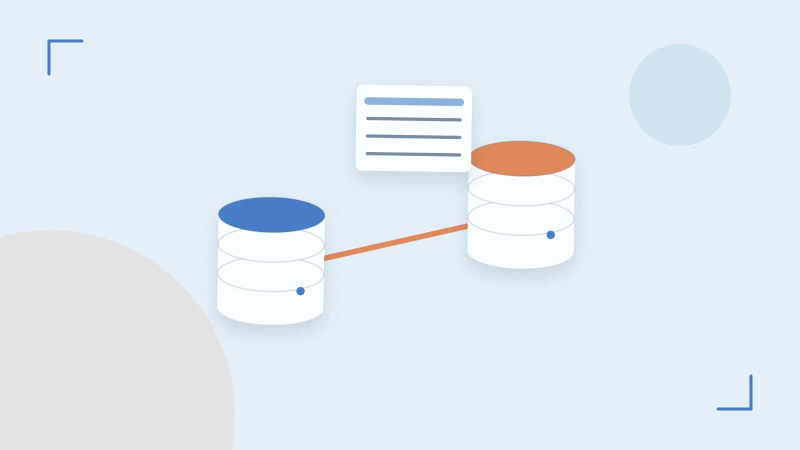 Editorial illustration of structured records, database cylinders and relationships between tables