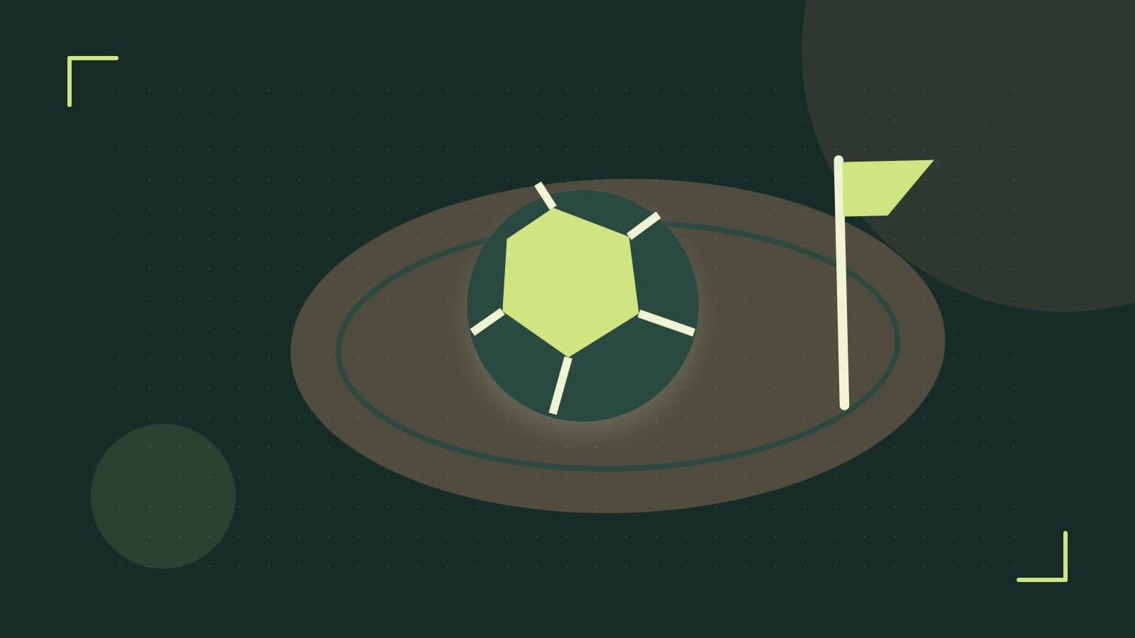 Editorial illustration of a stylized sports ball, stadium geometry and dynamic arcs
