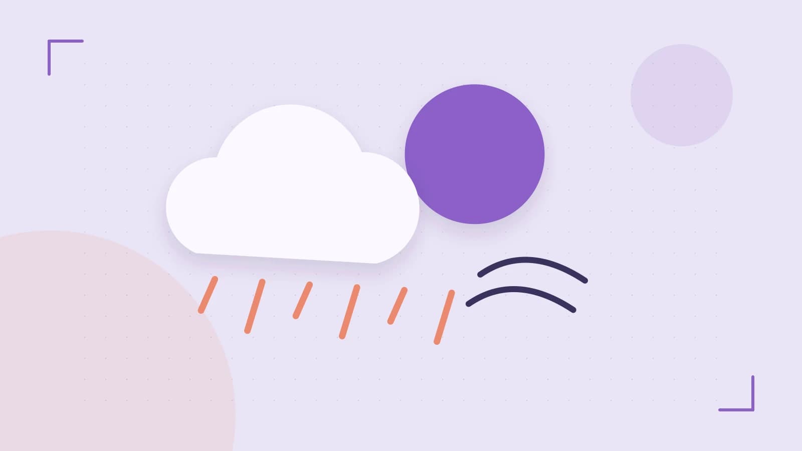 Editorial illustration of a sun, layered clouds, raindrops and flowing weather patterns