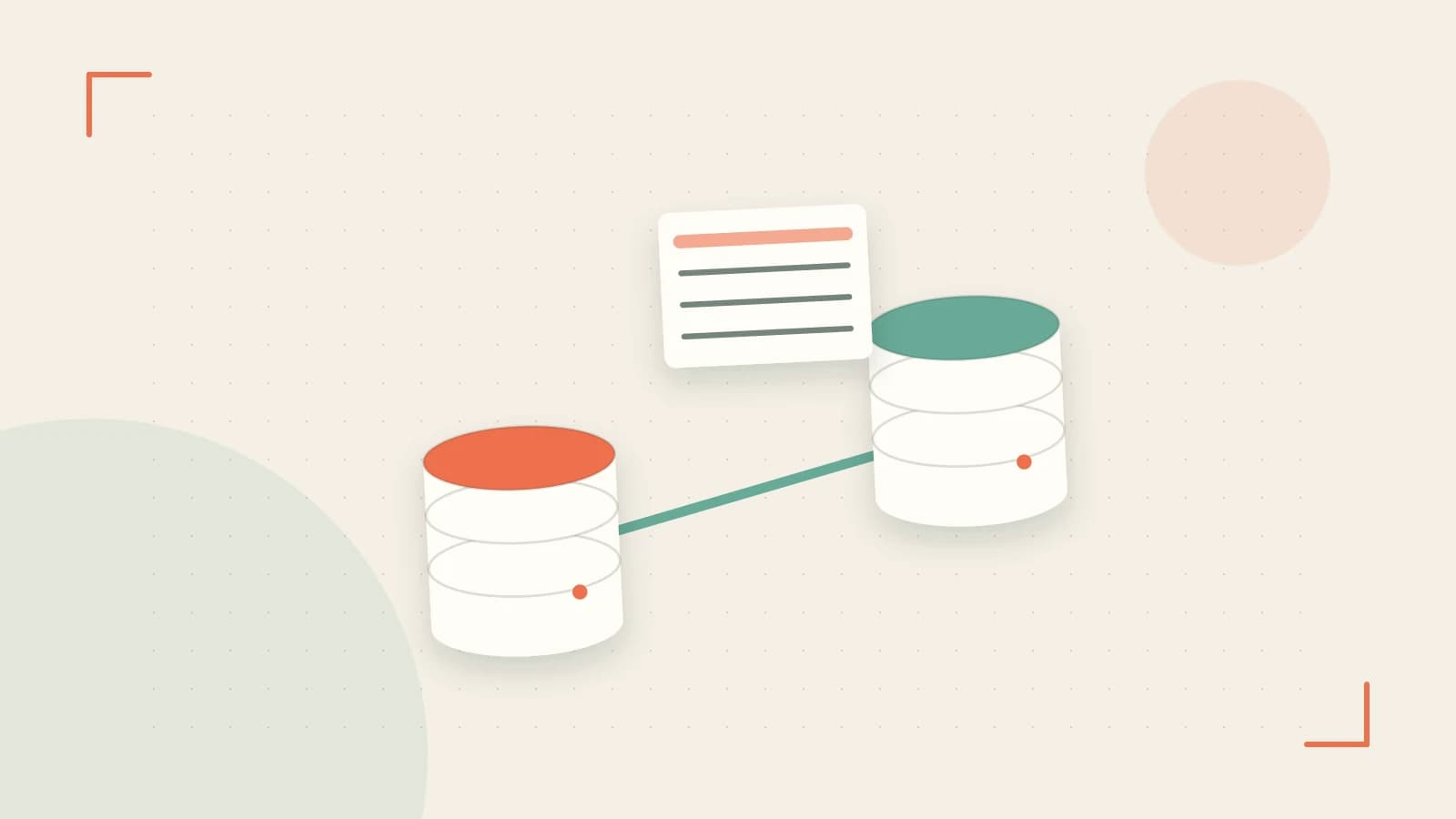 Editorial illustration of structured records, database cylinders and relationships between tables