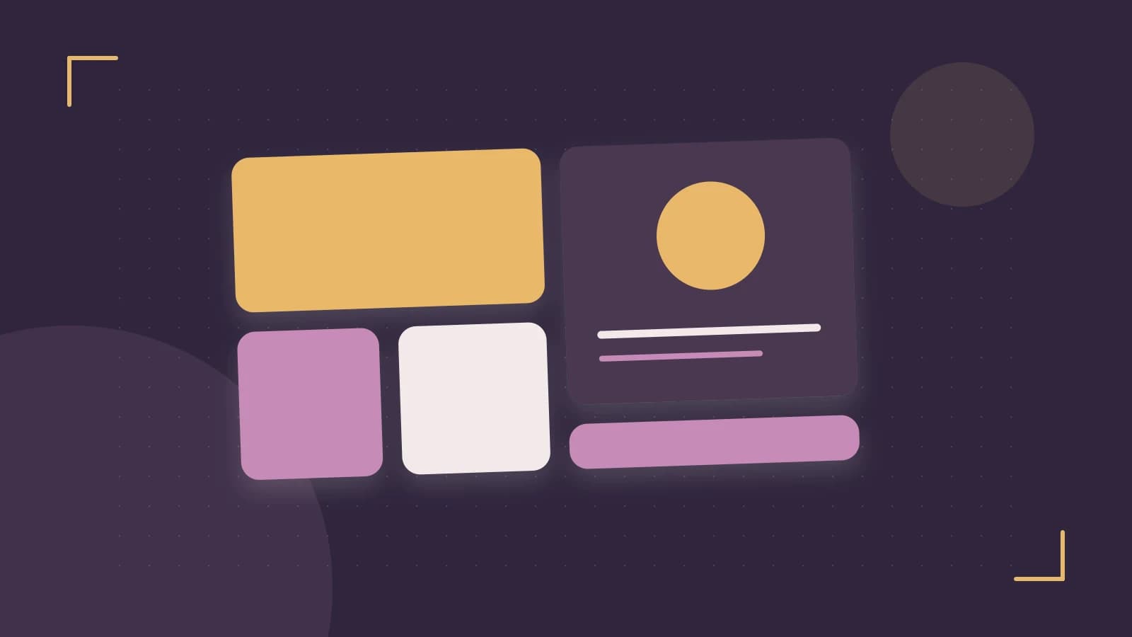 Editorial illustration of responsive browser layouts, overlapping design components and a color system